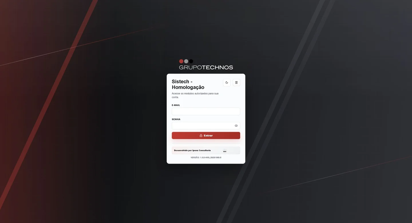 Tela de acesso do SisTech com os campos de e-mail e senha vazios.
